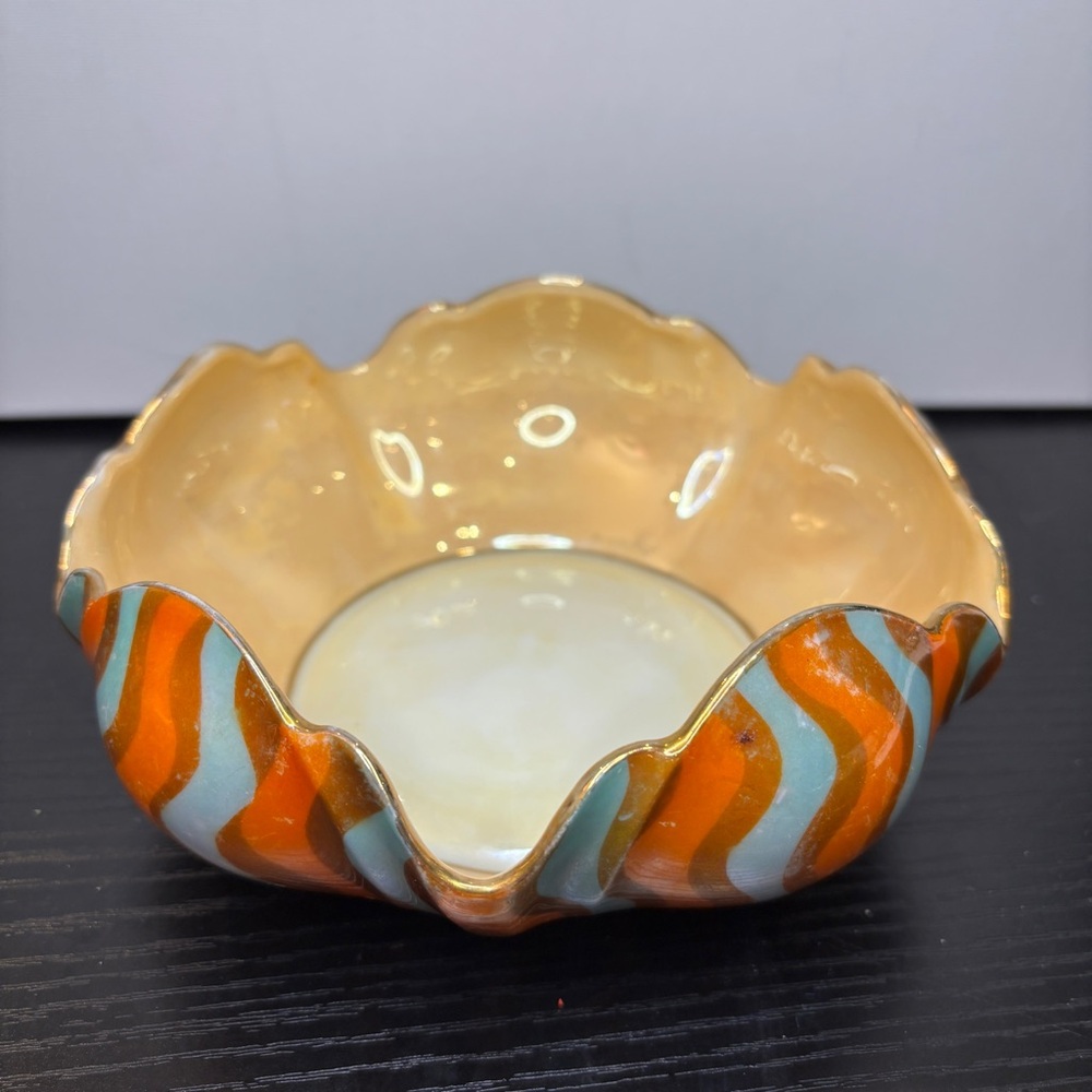 Vintage RIS Germany Funky Striped Oval Dish 6.5” Diameter Groovy Vibes